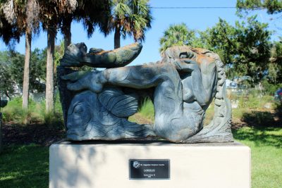 Lorelei, natural stone sculpture in the St. Augustine Sculpture Garden