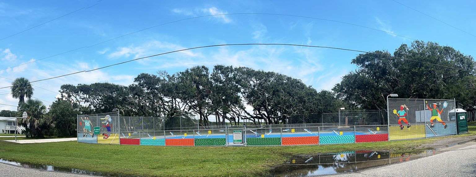 Gallery 1 - Fence Mural located next to tennis courts in Vilano Beach. Team of doubles plays tennis.