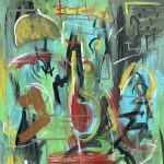 Gallery 3 - Abstract Expressionism featuring greens with pops of red and yellow
