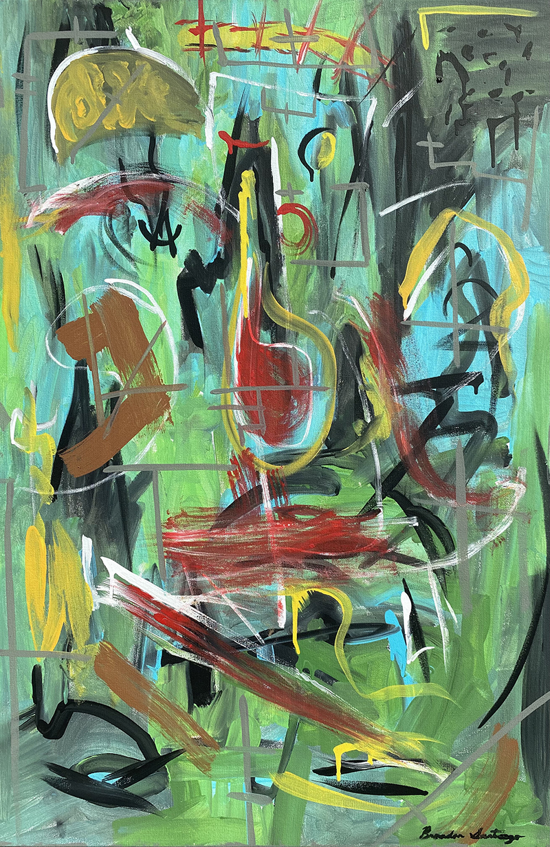 Gallery 3 - Abstract Expressionism featuring greens with pops of red and yellow